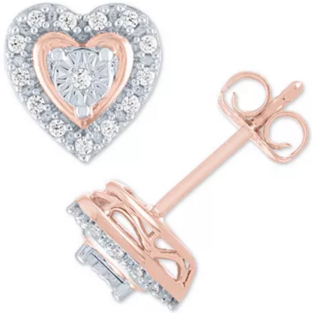 14k rose gold Diamond Heart Stud Earrings